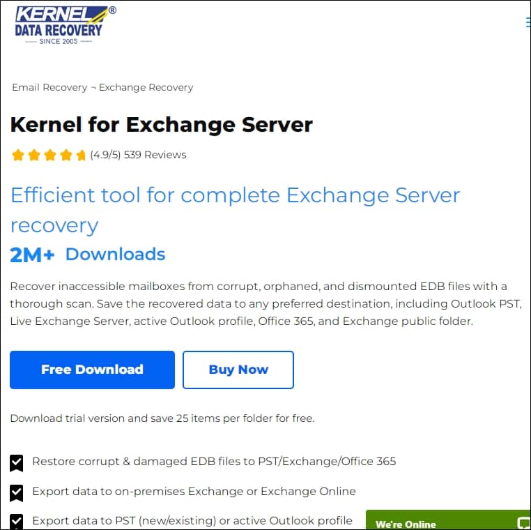 Exchange Server recovery software page